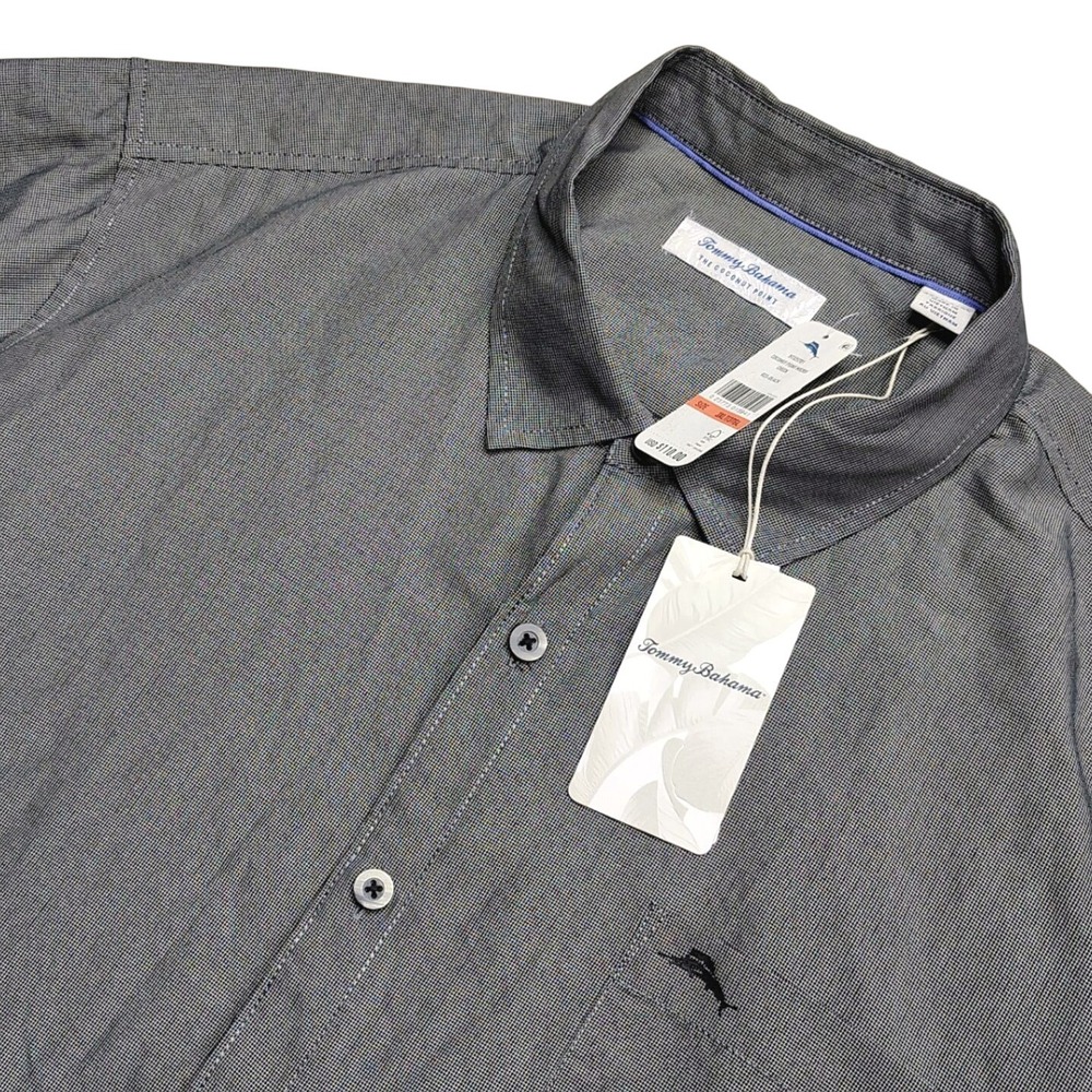 Tommy Bahama Shirt Mens 3XLT Black White Coconut Point Micro Check Short Sleeve